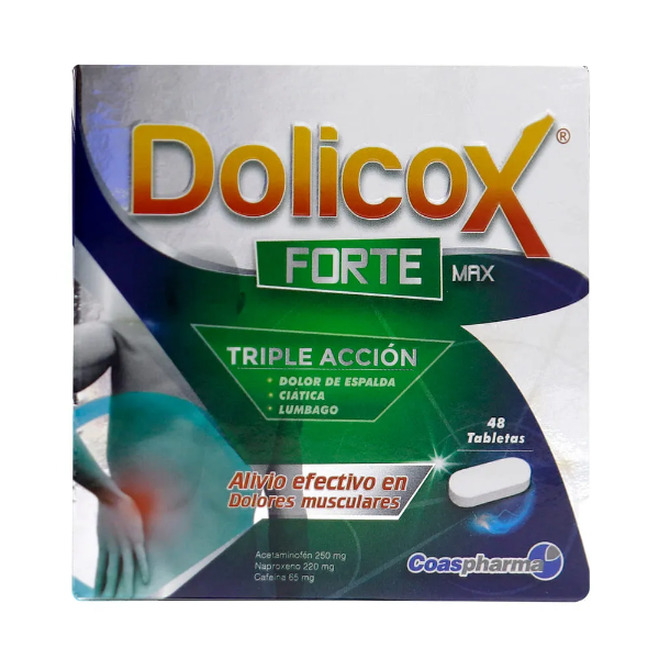Imagen de DOLICOX FORTE MAX CJ*48 TABS (ACETAMINOFEN/NAPROXENO/CAFEINA)