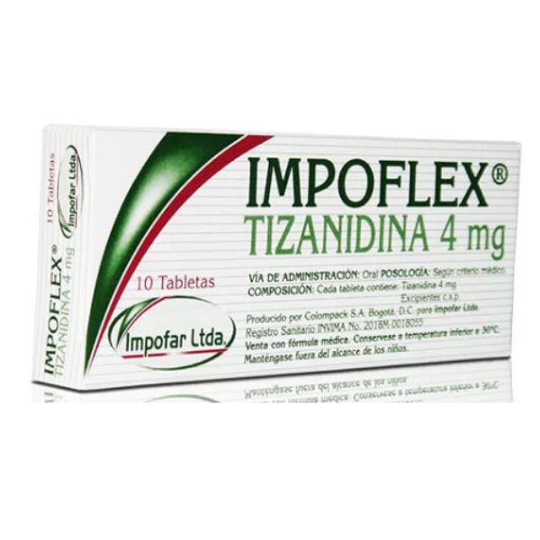 Imagen de IMPOFLEX 4MG (TIZANIDINA) CAJA * 10 TABS