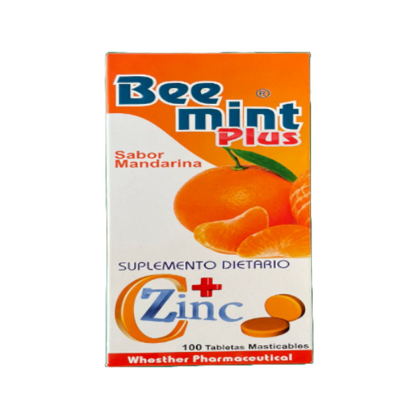 Imagen de BEE MINT+ ZINC PLUS MANDARINA CJ*100 TBS