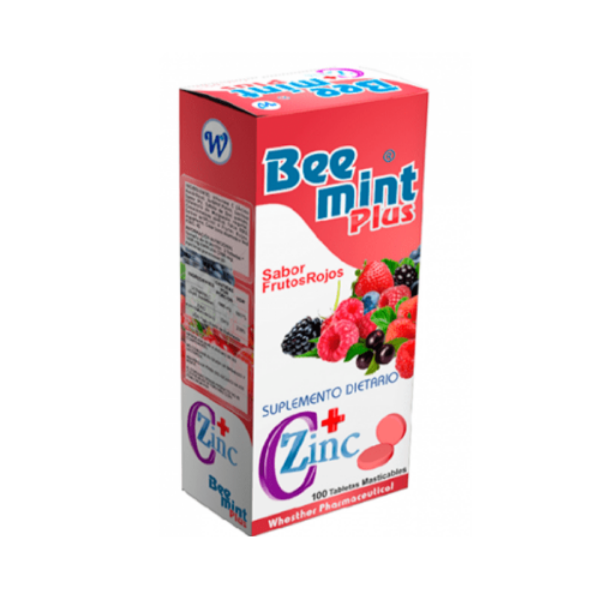 Imagen de BEE MINT+ ZINC PLUS FRUTOS ROJOS CJ*100 TBS