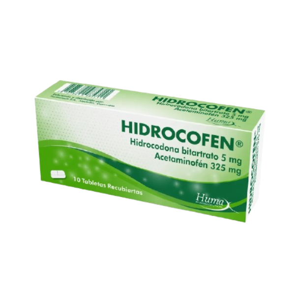 Imagen de HIDROCOFEN (Hidrocodona bitartrato 5mg+ Acetaminofen 325mg)*10TAB