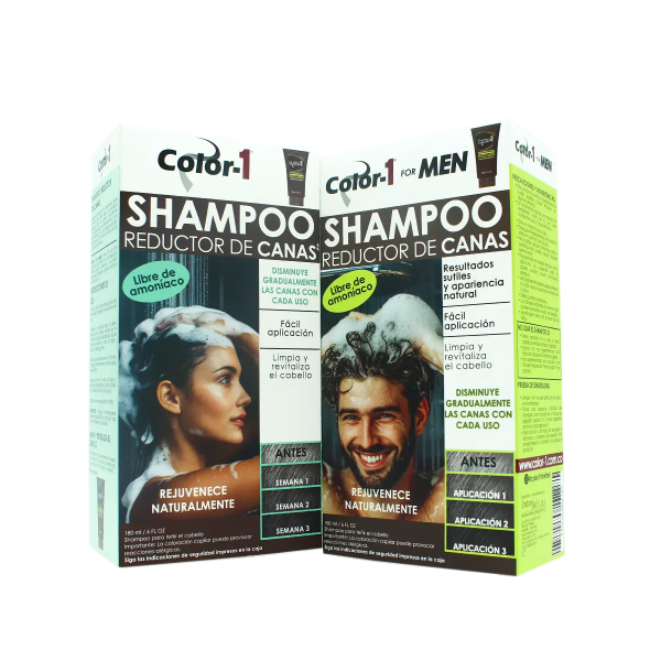 Imagen de SHAMPOO REDUCTOR CANAS 1 MUJER+Obsq 1 de HOMBRE