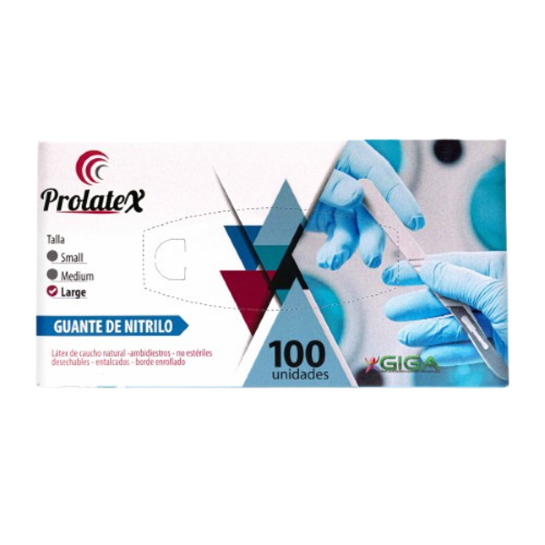 Imagen de GUANTE DE NITRILO AZUL  L PROLATEX*100 UNIDADES